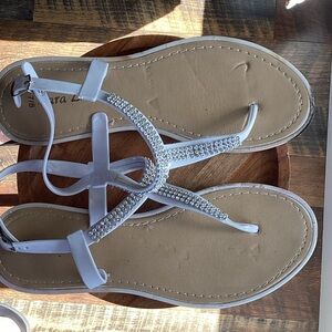 Sara Z White Sandals with Rhinestone Accents - Sz 7/8